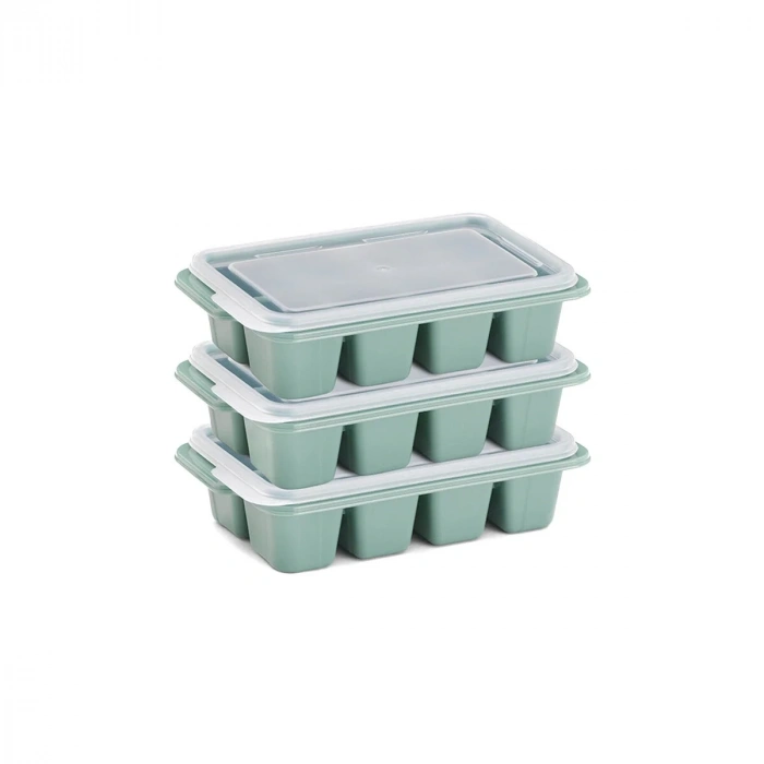 3lü Mini Buz Kalıbı - Küp Şekilli - Kapaklı - Plastik
