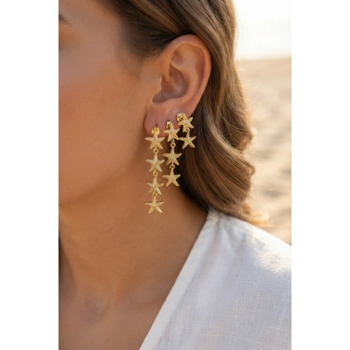 3 lü Set Gold Renk Deniz Yıldızı Model Küpe