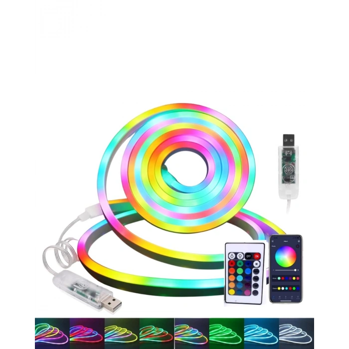 3 Metre RGB Akıllı Neon LED Şerit Işık Telefon ve Kumanda Kontrollü Ambiyans Aydınlatma