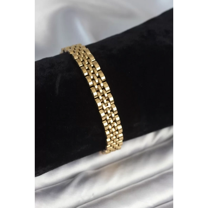 316L Çelik 9 mm Kalınlıkta Gold Renkli Erkek Bileklik - TJ-EB3773