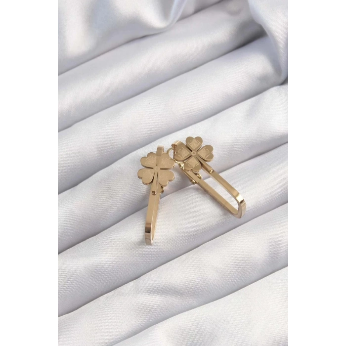 316L Çelik Altın Renk Geometrik Yonca Model Küpe - TJ-BKP9495
