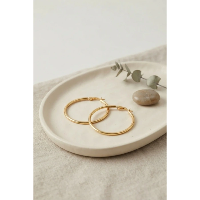 316L Çelik Gold Renk 36 mm Halka Küpe