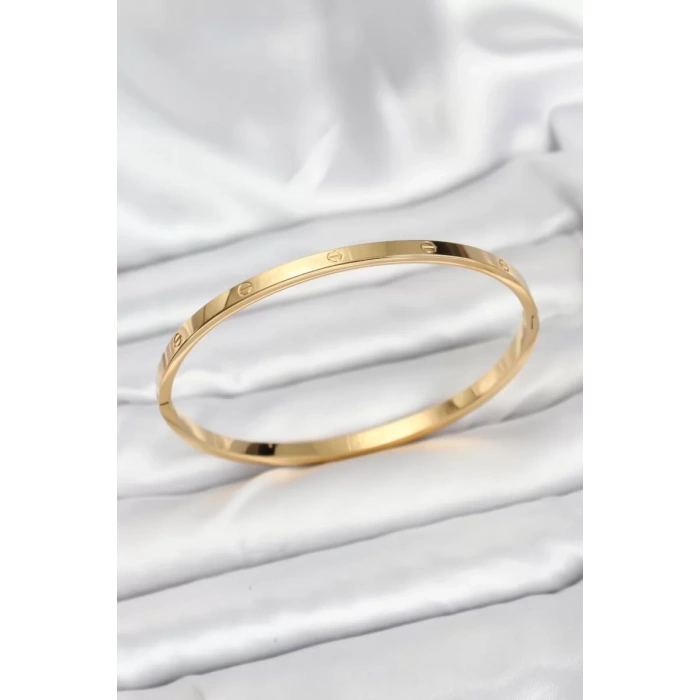 316L Çelik Gold Renk 65 mm İnce Kadın Kelepçe Bileklik - TJ-BB7915
