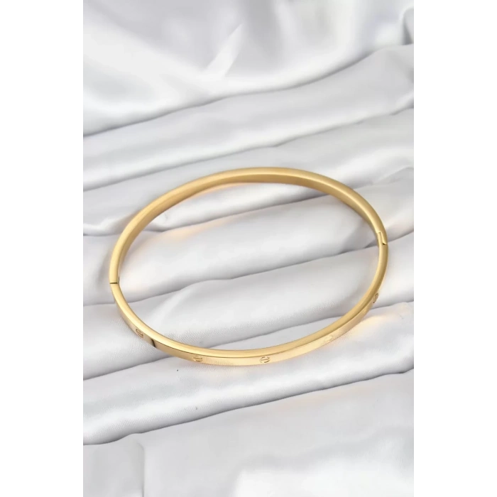 316L Çelik Gold Renk 65 mm İnce Kadın Kelepçe Bileklik - TJ-BB7915