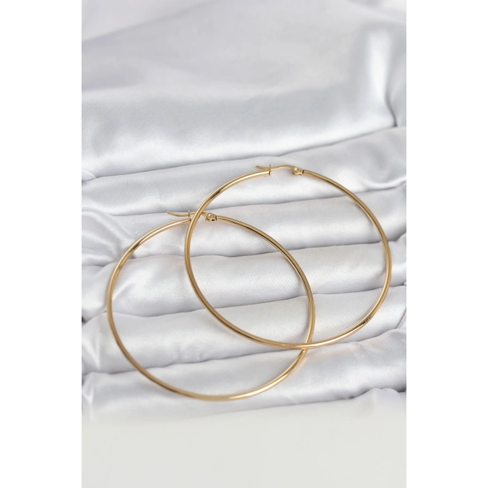 316L Çelik Gold Renk 70 mm Kadın Halka Küpe 5886