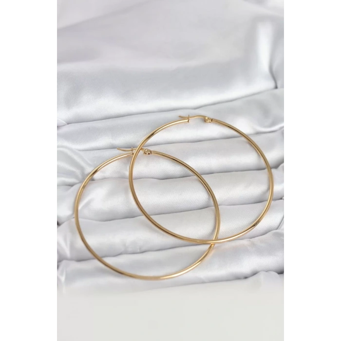 316L Çelik Gold Renk 70 mm Kadın Halka Küpe - TJ-BKP11687