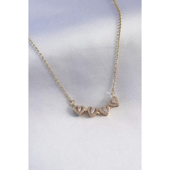 316L Çelik Gold Renk Açılır Zirkon Taşlı Yonca Model Kadın Kolye - TJ-BKO7290