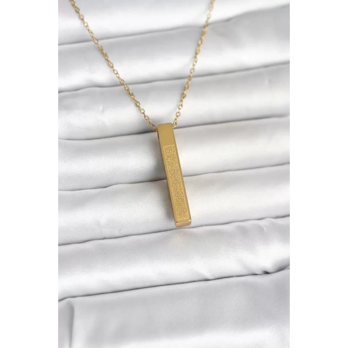 316L Çelik Gold Renk Ayetel Kürsi Yazılı Bar Çubuk Kolye - TJ-BKO11057