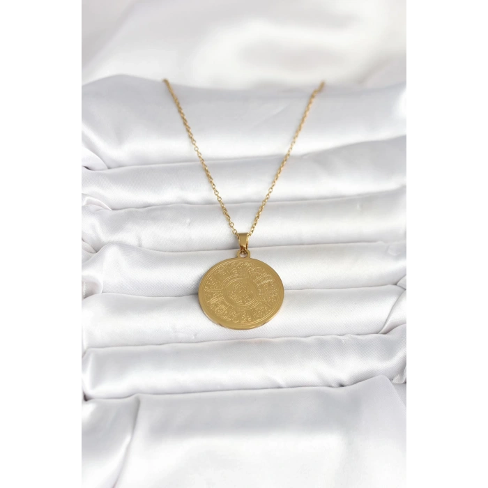 316L Çelik Gold Renk Ayetel Kürsi Yazılı Kolye 5886