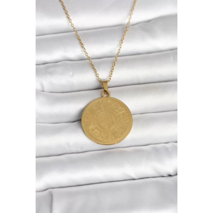 316L Çelik Gold Renk Ayetel Kürsi Yazılı Kolye - TJ-BKO11059