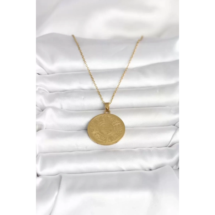 316L Çelik Gold Renk Ayetel Kürsi Yazılı Kolye - TJ-BKO11059