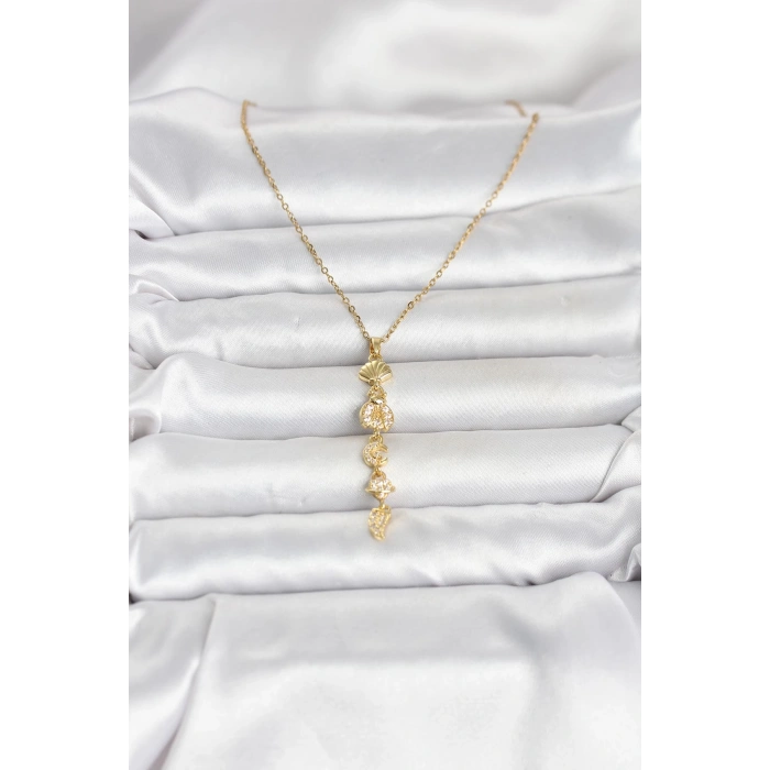 316L Çelik Gold Renk Deniz Temalı Y Model Zirkon Taşlı Kadın Kolye 5886