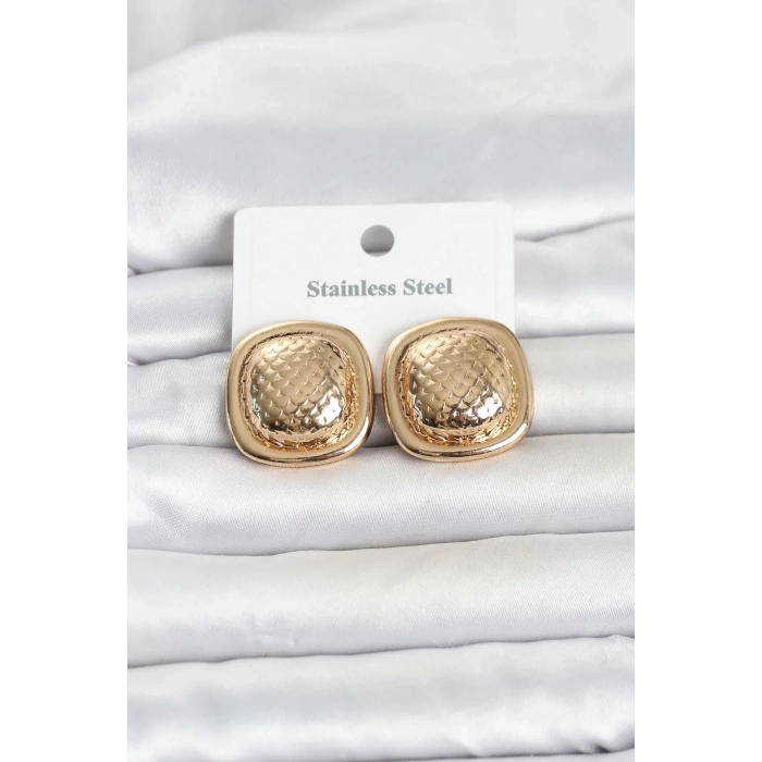 316L Çelik Gold Renk Düğme Model Kadın Küpe