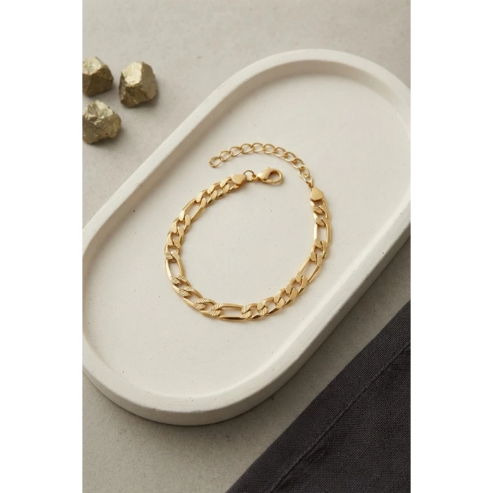 316L Çelik Gold Renk Figaro Zincir Model Erkek Bileklik TJ-EB3810