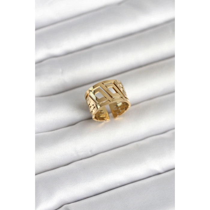 316L Çelik Gold Renk Geometrik Model Kadın Yüzük 5886