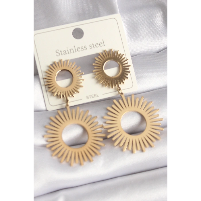 316L Çelik Gold Renk Güneş Model Kadın Küpe 5886