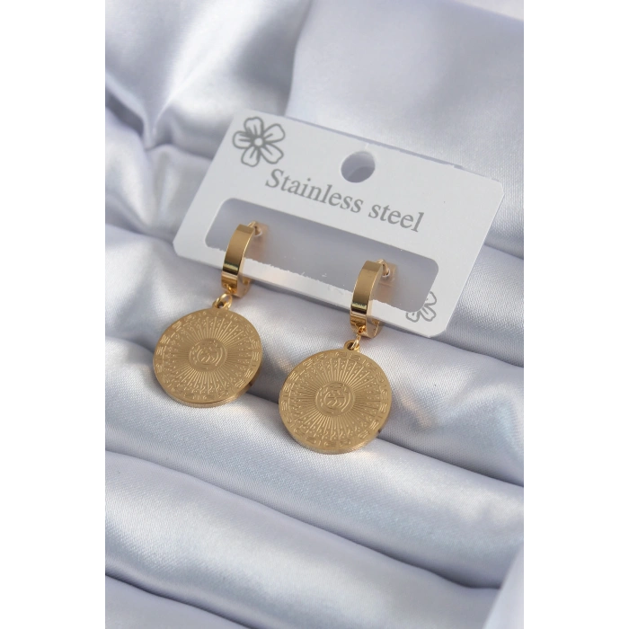 316L Çelik Gold Renk İşleme Detay Kadın Küpe 5886