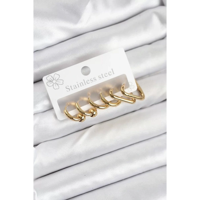 316L Çelik Gold Renk Kadın Küpe Seti - TJ-BKP11222
