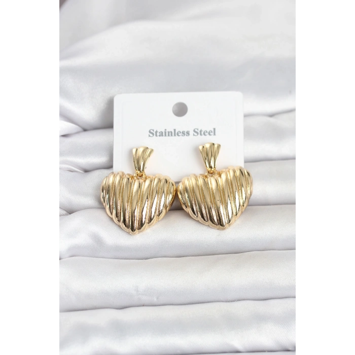 316L Çelik Gold Renk Kalp Model Kadın Küpe 5886
