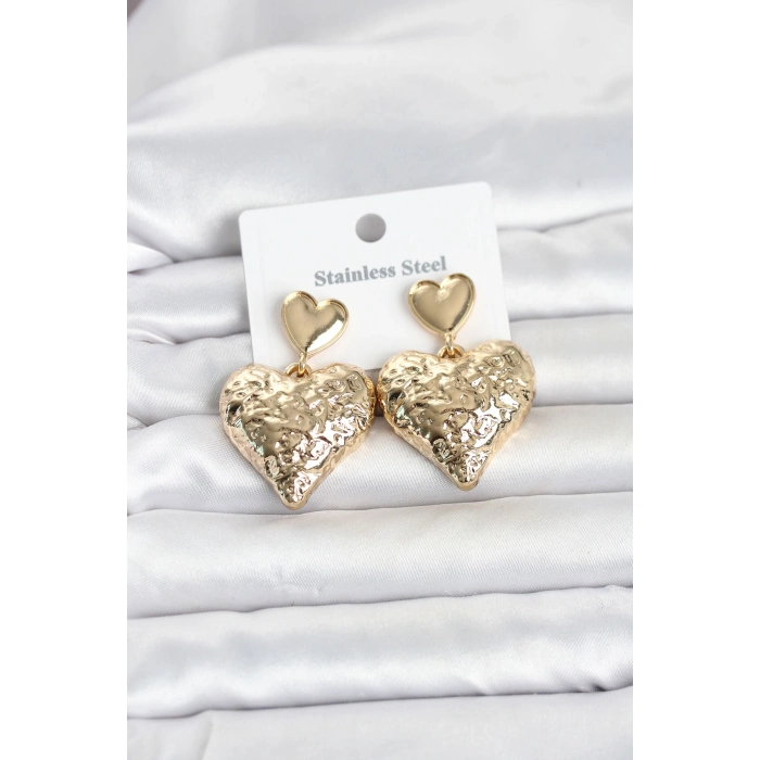 316L Çelik Gold Renk Kalp Model Kadın Küpe 5886