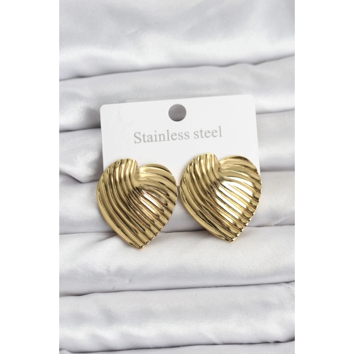 316L Çelik Gold Renk Kalp Model Kadın Küpe 5886