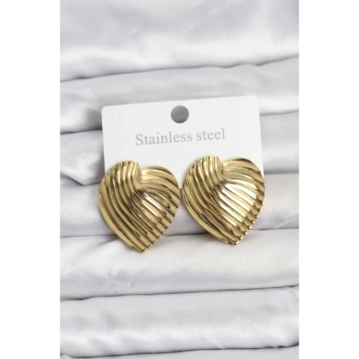 316L Çelik Gold Renk Kalp Model Kadın Küpe - TJ-BKP11505