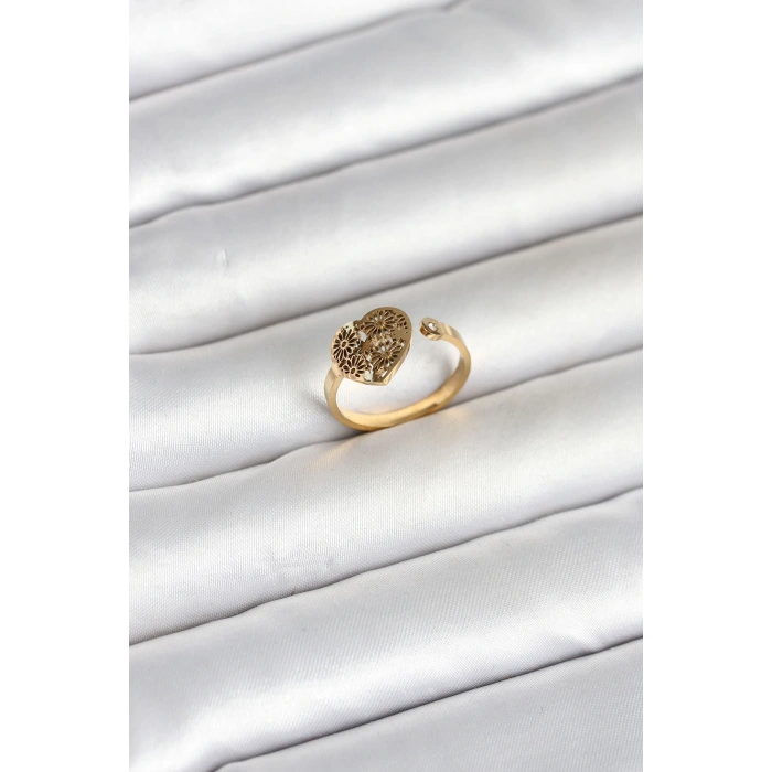 316L Çelik Gold Renk Kalp Model Kadın Yüzük 5886