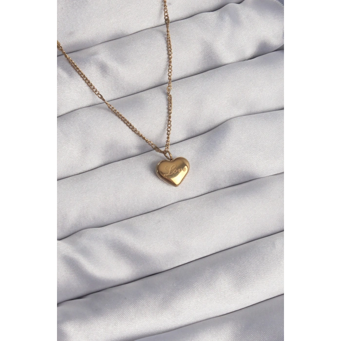 316L Çelik Gold Renk Kalp Model Love Kolye 5886