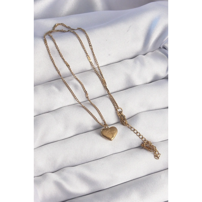 316L Çelik Gold Renk Kalp Model Love Kolye 5886
