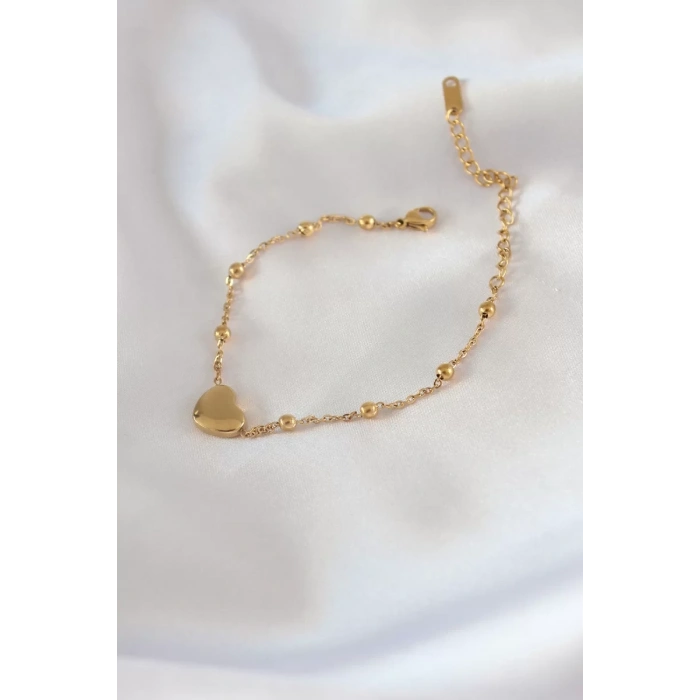 316L Çelik Gold Renk Kalp Model Minimal Top Detay Kadın Bileklik - TJ-BB5434