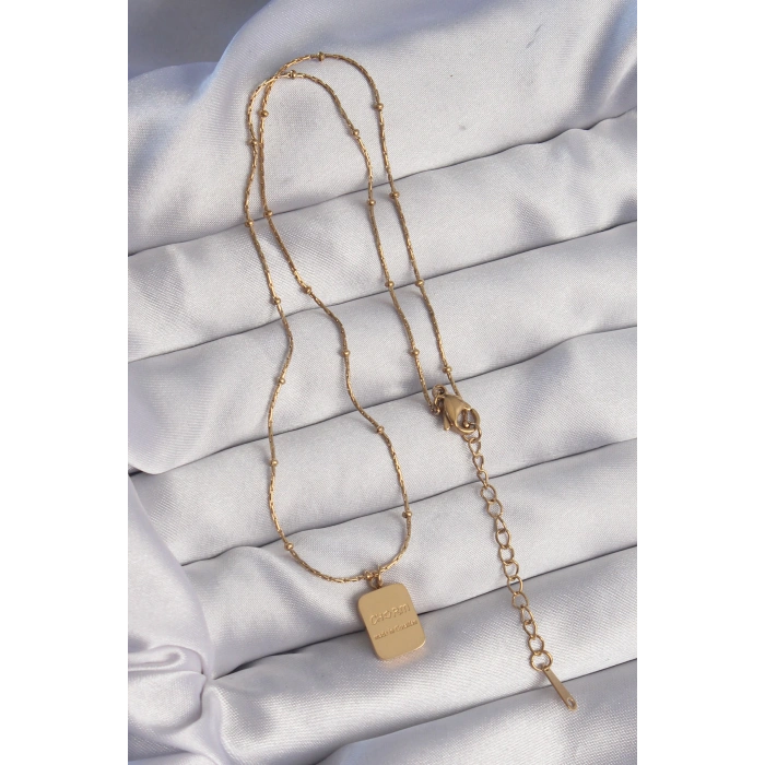 316L Çelik Gold Renk Kare Charm Model Kolye 5886