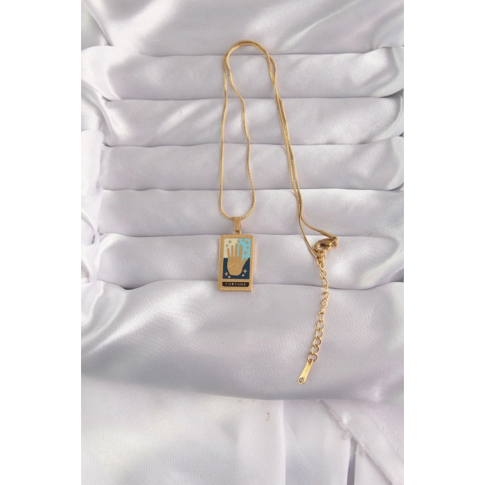 316L Çelik Gold Renk Karışık Mineli El Figür Tarot Kolye 5886