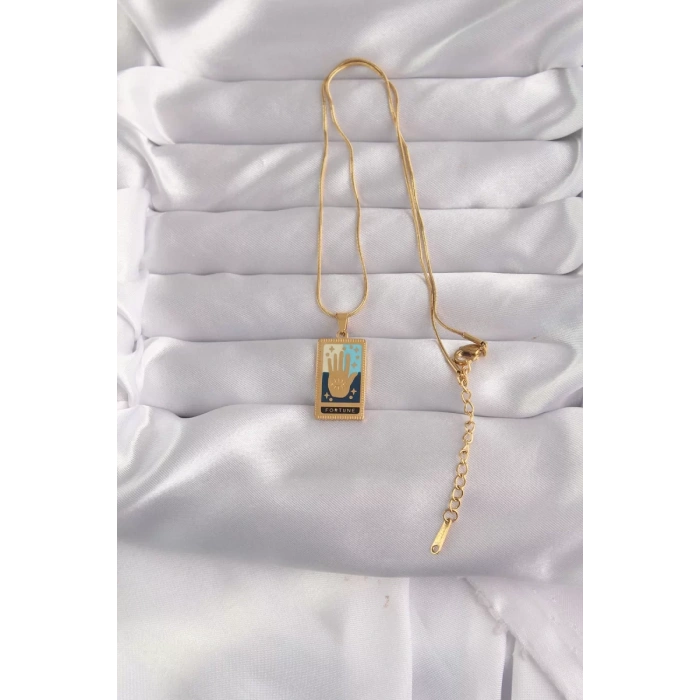 316L Çelik Gold Renk Karışık Mineli El Figür Tarot Kolye - TJ-BKO9035