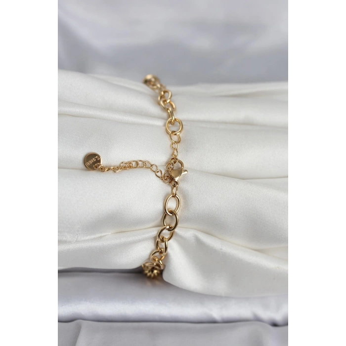 316L Çelik Gold Renk Kelebek ve Dorikalı Kadın Bileklik 5886