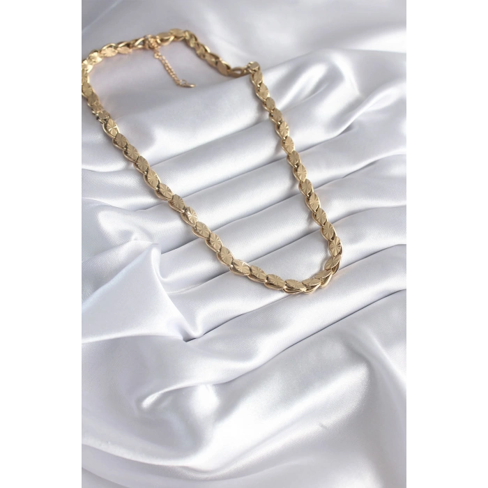 316L Çelik Gold Renk Lazer Kesim Arpa Zincir Model Kadın Kolye 5886