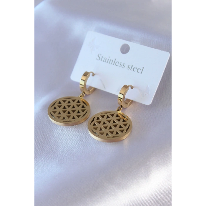 316L Çelik Gold Renk Lotus Model Kadın Küpe 5886