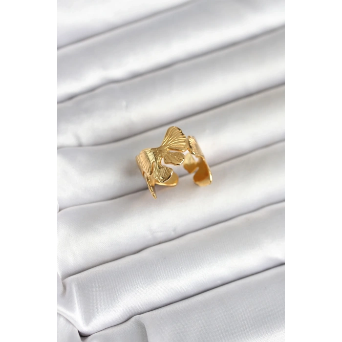 316L Çelik Gold Renk Lotus Model Kadın Yüzük 5886