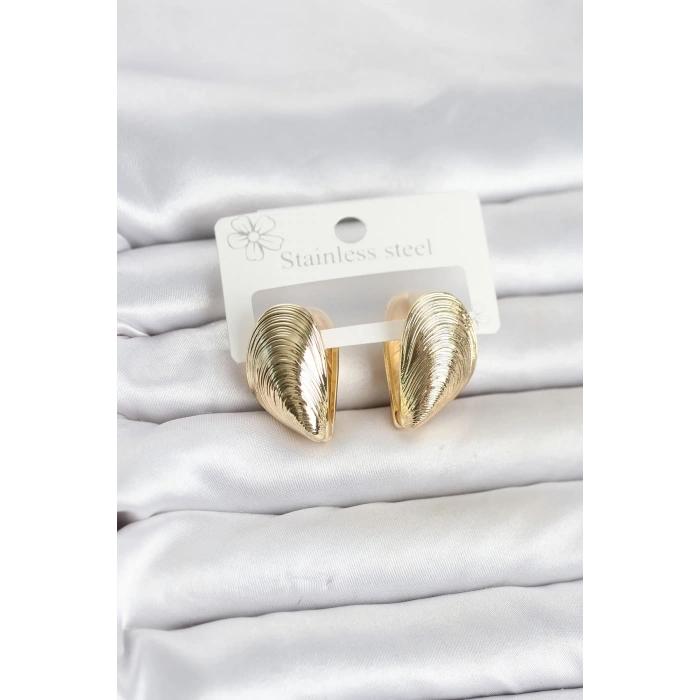 316L Çelik Gold Renk Midye Model Kadın Küpe