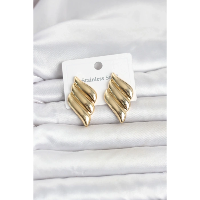 316L Çelik Gold Renk Motif Model Kadın Küpe 5886