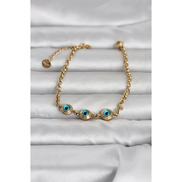316L Çelik Gold Renk Nazarlı Kadın Bileklik - TJ-BB8392