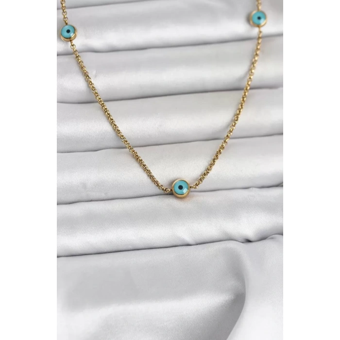 316L Çelik Gold Renk Nazarlı Model Kadın Kolye - TJ-BKO11044