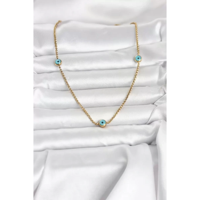 316L Çelik Gold Renk Nazarlı Model Kadın Kolye - TJ-BKO11044