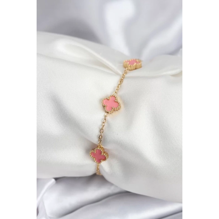 316L Çelik Gold Renk Pembe Baby Boy Yonca Kadın Bileklik - TJ-BB7946