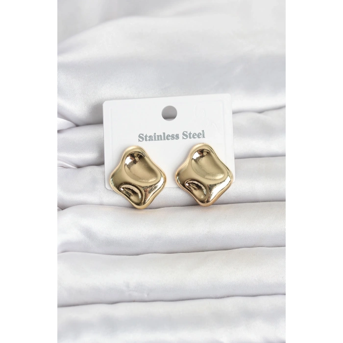 316L Çelik Gold Renk Plaka Model Kadın Küpe 5886