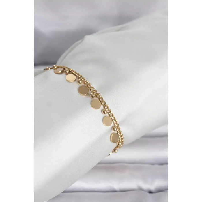 316L Çelik Gold Renk Pullu Model Kadın Bileklik - TJ-BB8383