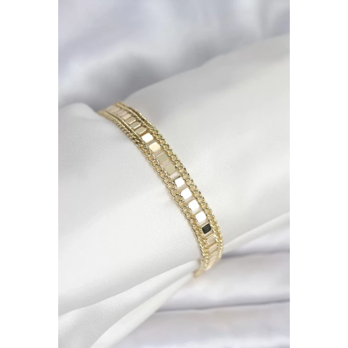 316L Çelik Gold Renk Pullu Zincir Model Kadın Bileklik - TJ-BB8159
