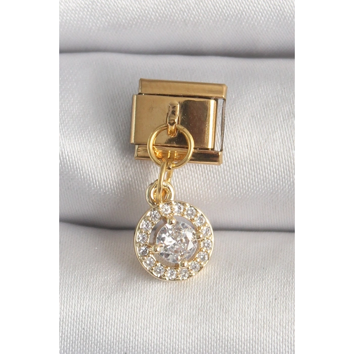 316L Çelik Gold Renk Sallantı Daire Zirkon Taşlı Nomination Charm 5886