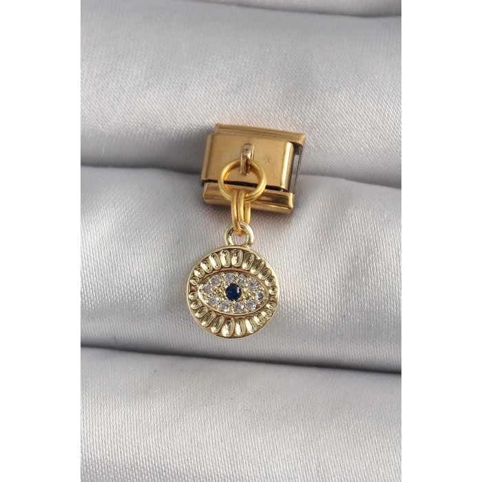 316L Çelik Gold Renk Sallantı Zirkon Taşlı Göz Model Nomination Charm 5886