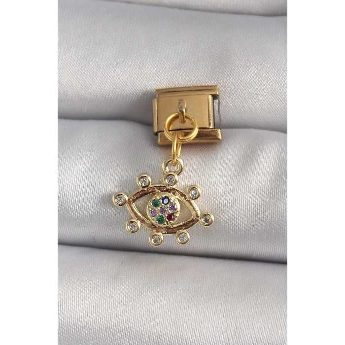 316L Çelik Gold Renk Sallantı Zirkon Taşlı Göz Model Nomination Charm 5886