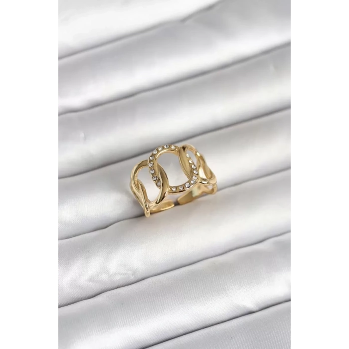 316L Çelik Gold Renk Samanyolu Model Kadın Yüzük - TJ-BYK4160